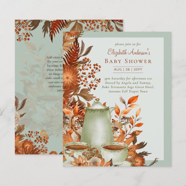 Boho Terracotta Sage Tea Party Baby Möhippa (Fram/baksida)