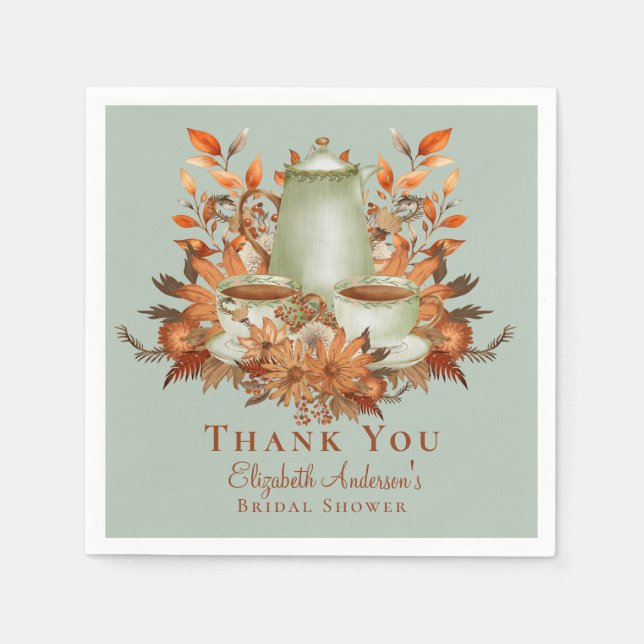 Boho Terracotta Sage Tea Party Dining Tableware Pappersservett (Framsidan)