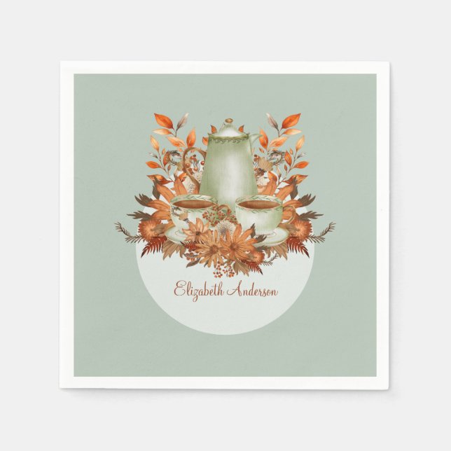 Boho Terracotta Sage Tekopp Floral TILLBEHÖR TILL  Pappersservett (Framsidan)