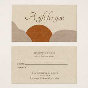 Boho Terracotta Sand Sol Abstrakt Gift Certificate Visitkort
