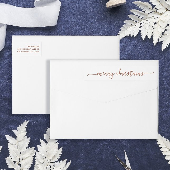 Boho Terracotta Script | GOD JUL ADRESS Etikettband (Stylish and elegant wrap-around return address labels for Christmas)