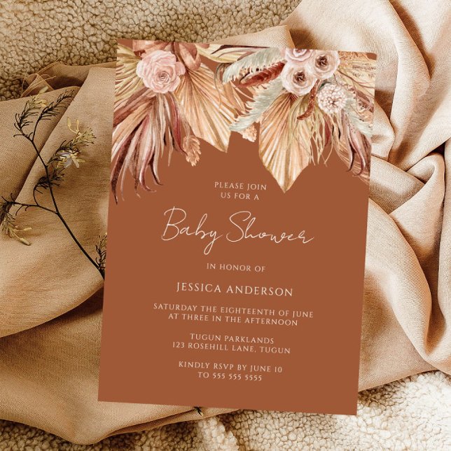 Boho Terracotta Torkad Blommigt Baby Shower Inbjudningar (Skapare uppladdad)
