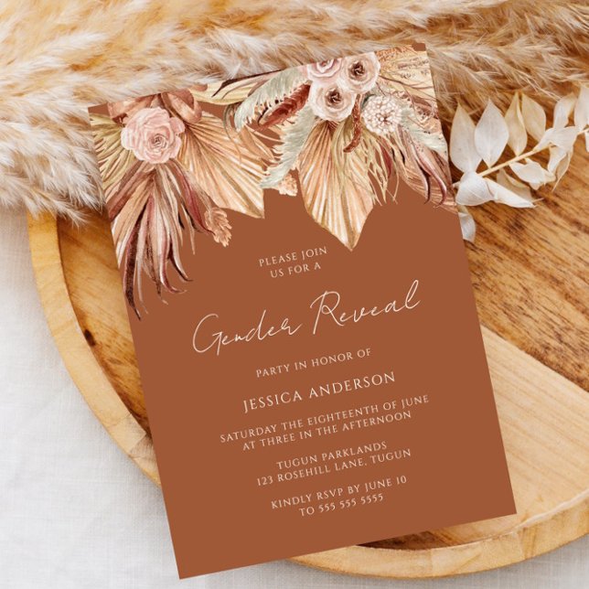 Boho Terracotta Torkad Blommigt Gender Reveal Part Inbjudningar (Skapare uppladdad)