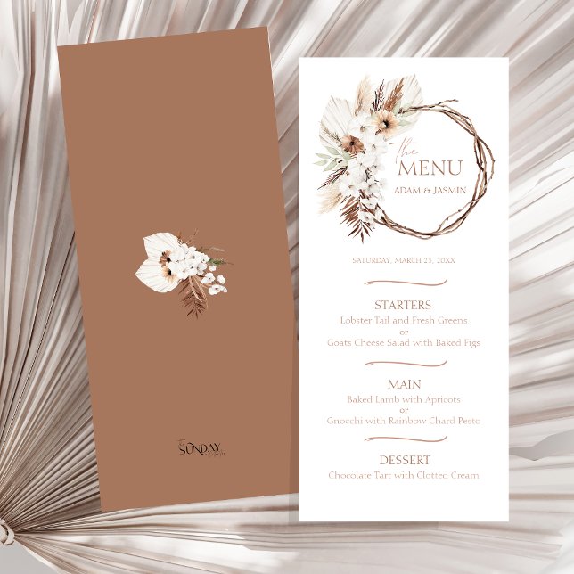 Boho Terracotta Torkad Blommigt Wandeand Bröllop M (Boho Terracotta Dried Floral Wreath Wedding Menu)