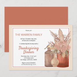 Boho Terracotta Torkade gräs, Thanksgiving Dinner Inbjudningar