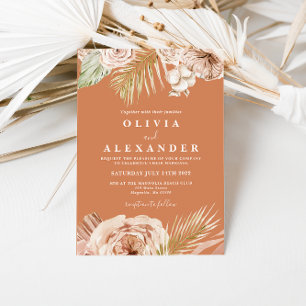 Boho Terracotta Tropical Blommigt och Handflatan b Inbjudningar