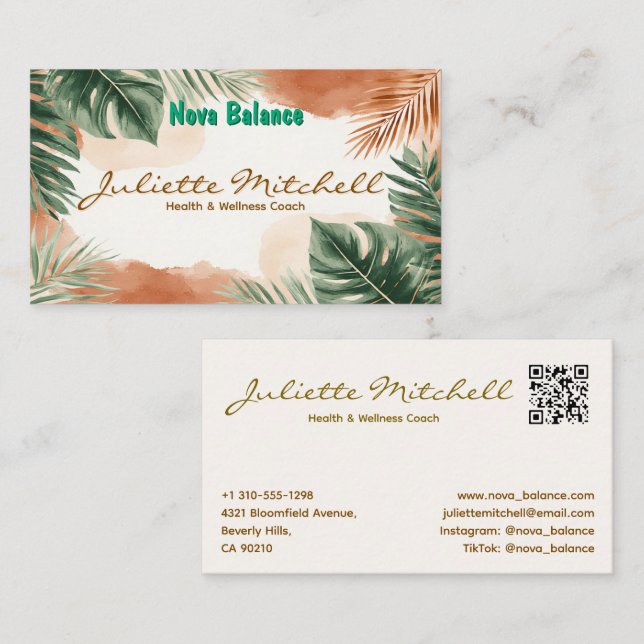 Boho Terracotta Tropical Health Business Card Visitkort (Fram/baksida)
