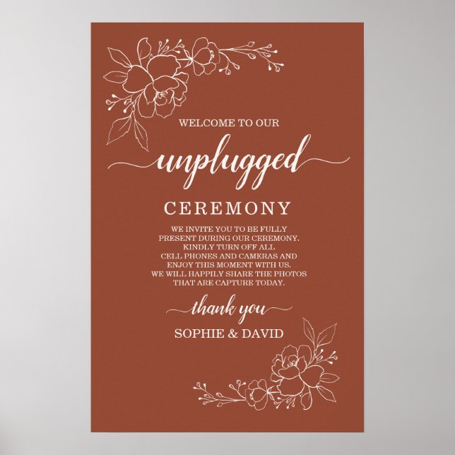 Boho Terracotta Unplugged Bröllopsceremoni-skylt Poster (Framsidan)