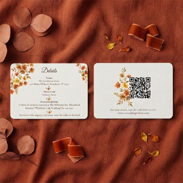 Boho Terracotta Vildblomma Bröllop QR-kod Detaljer Tilläggskort (Skapare uppladdad)