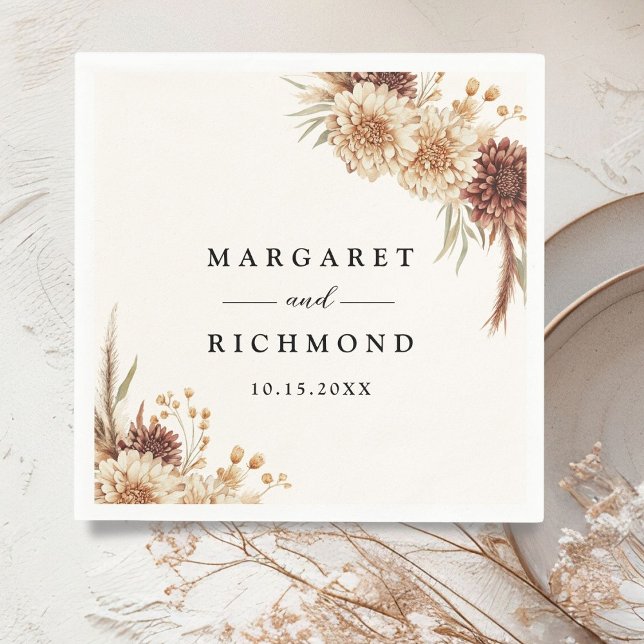 Boho Terracotta Vintage Blommigt Bröllop Pappersservett (Skapare uppladdad)