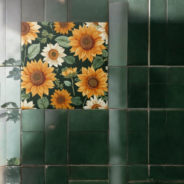 Boho Terracotta Vintage Solros Mönster Kakelplatta (Skapare uppladdad)