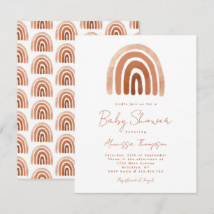 Boho Terracotta Watercolor Rainbow Baby Shower Inbjudningar