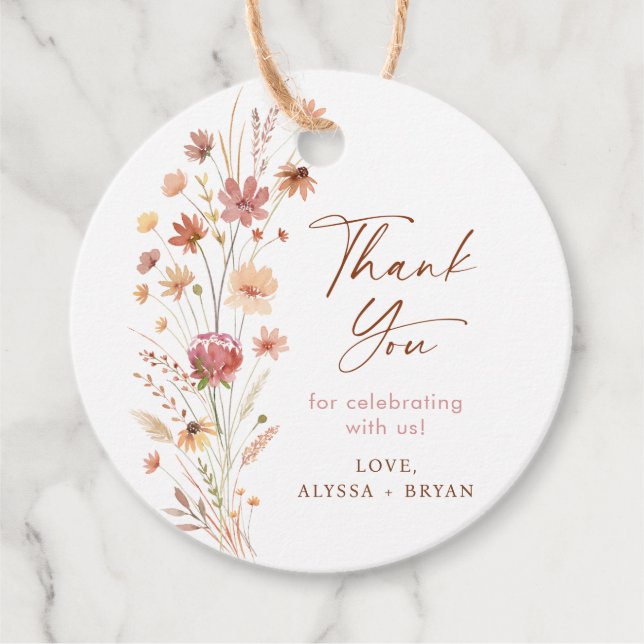 Boho Terracotta WildblomBaby Shower Gåvor Etiketter (Framsida)