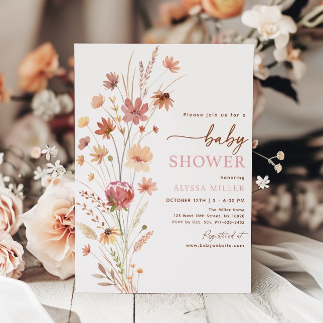Boho Terracotta WildblomBaby Shower Inbjudningar (Skapare uppladdad)
