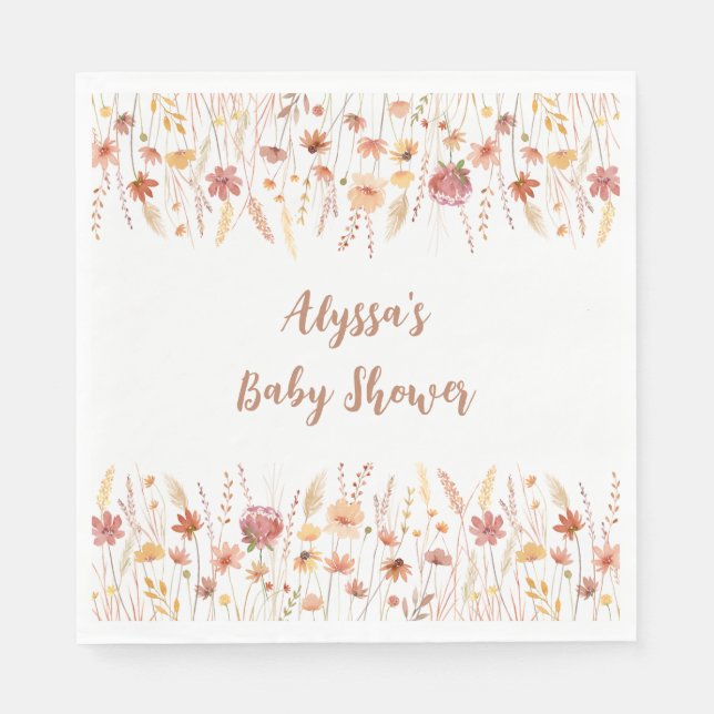 Boho Terracotta WildblomBaby Shower Pappersservett (Framsidan)