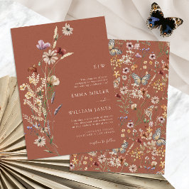 Boho Terracotta WildblommBröllop Inbjudningar