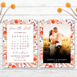 Boho Terracotta WildblommPhoto Bröllop Calendar Spara Datumet