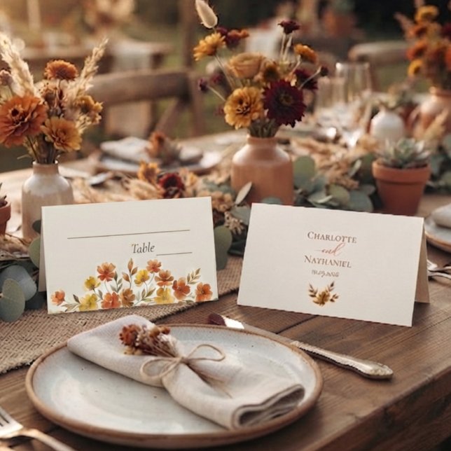 Boho Terracotta Wildflower Fall Wedding Placeringskort (Skapare uppladdad)