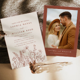 Boho Terracotta Wildflower Photo Wedding Inbjudningar