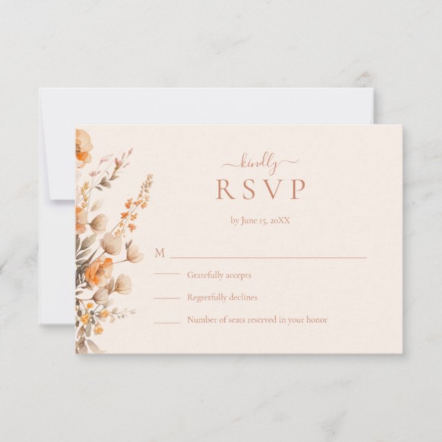 Boho Terracotta Wildflowers Wedding RSVP Card OSA Kort (Framsida)