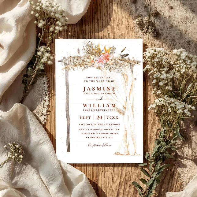 Boho Terrakotta Baldakin Blommig Chic QR-kod Bröll Inbjudningar (Skapare uppladdad)