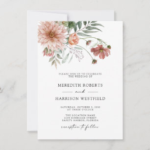 Boho Terrakotta Blommig Höstbröllop Inbjudningar