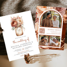 Boho Terrakotta Blommig Murad Glas QR-kod Bröllop