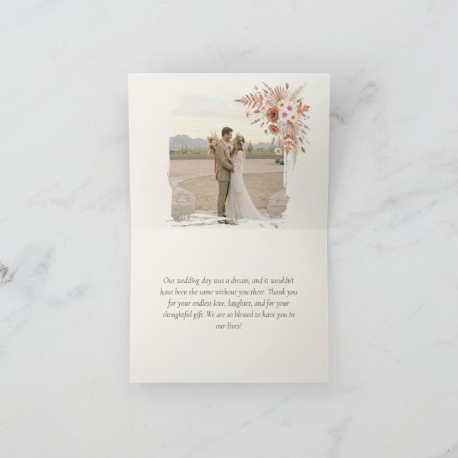 Boho Terrakotta Blommig & Pampas Gräs Bröllop Tack Kort (Inuti)