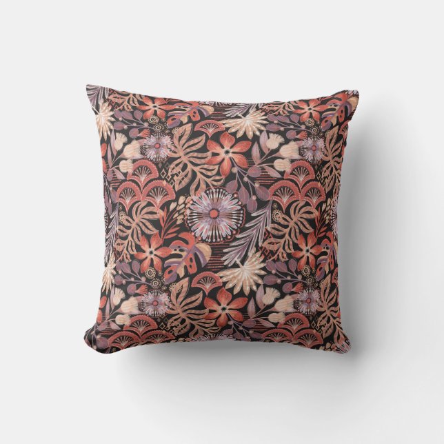 Boho Terrakotta Blommönster Kudde (Framsida)