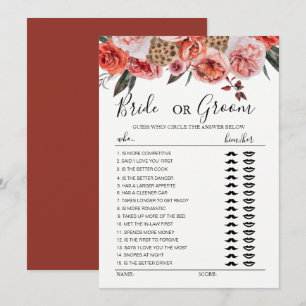 Boho terrakotta blommor brud eller brudgum spel inbjudningar