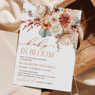 Boho Terrakotta Blommor Höst Bebis Shower Inbjudningar