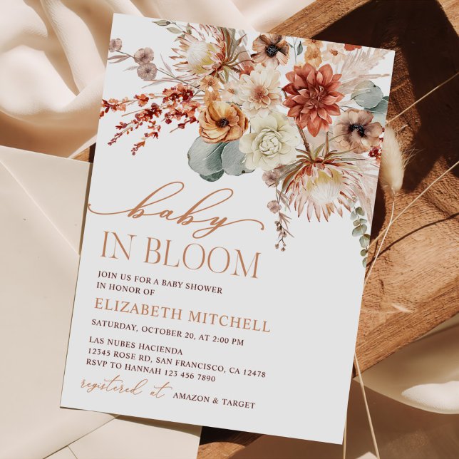 Boho Terrakotta Blommor Höst Bebis Shower Inbjudningar (Skapare uppladdad)