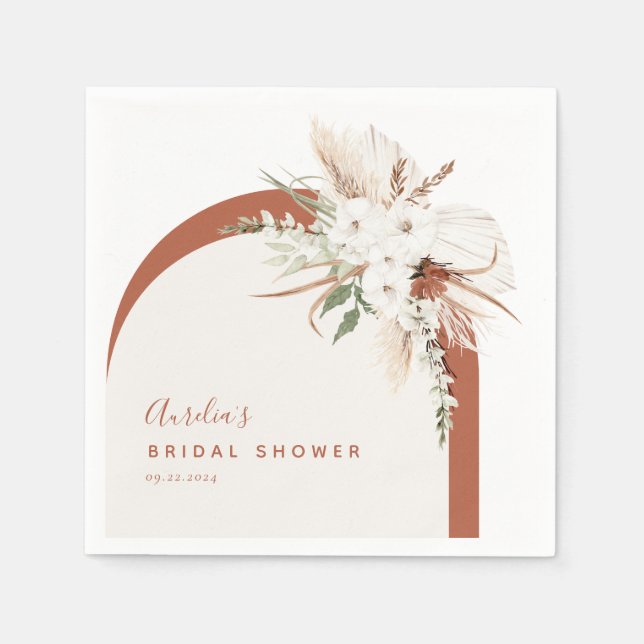 Boho Terrakotta Blomsterbåge Pappersservett (Framsidan)