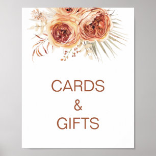 Boho Terrakotta Bränd Orange Blommig Bröllopsfest Poster