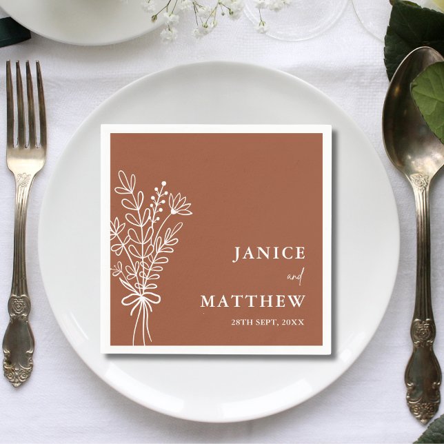 Boho Terrakotta Bränt Orange Rustik Bröllop Pappersservett (Boho terracotta burnt orange rustic wedding napkins add warm charm, a personalized touch to tables)