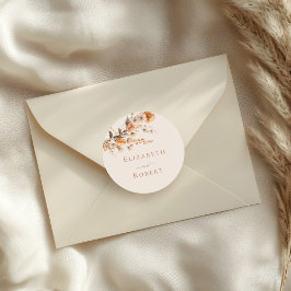 Boho Terrakotta Bränt Orange Vilda Blommor Bröllop Runt Klistermärke