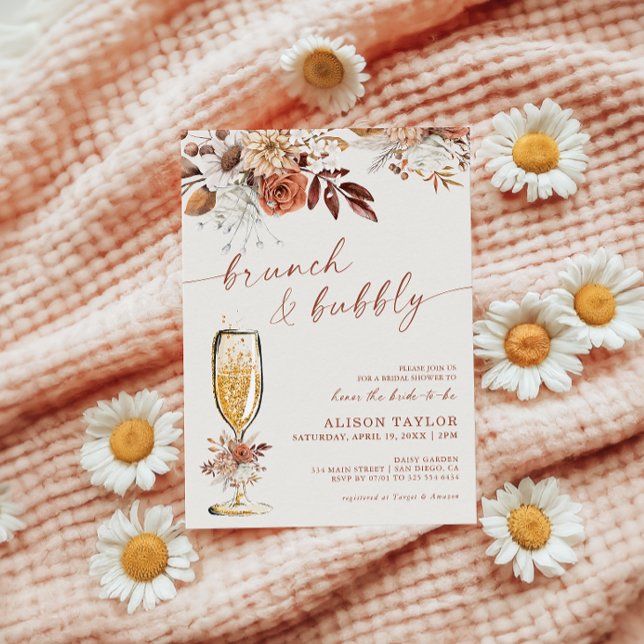 Boho Terrakotta Brunch Bubbly Bröllopsdusch Inbjudningar (Skapare uppladdad)