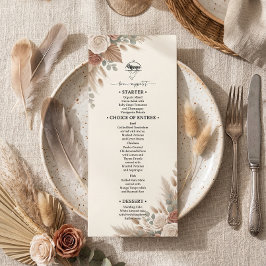 Boho Terrakotta Eleganta Rosor Bröllop Meny