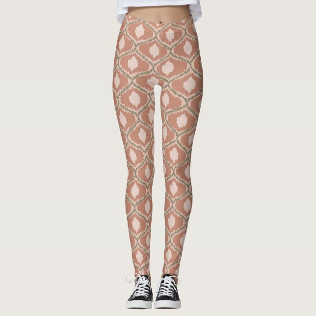 Boho Terrakotta Geometriskt Mönster Leggings (Framsida)