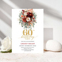 Boho Terrakotta Guld Blommig 60-års Födelsedagsinb