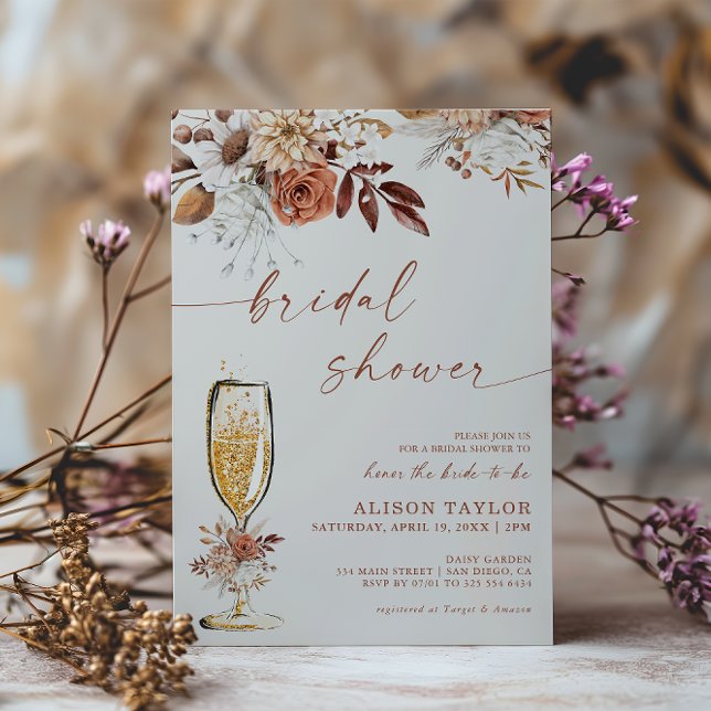Boho Terrakotta Guld Champagne Bröllopsdusch Inbjudningar (Skapare uppladdad)
