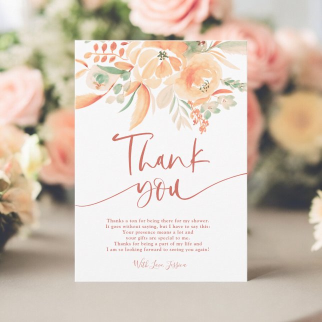 Boho Terrakotta Handmålad Bröllopsfest Tack Kort (Boho Terracotta Hand-Painted Bridal Shower Thank You Card)