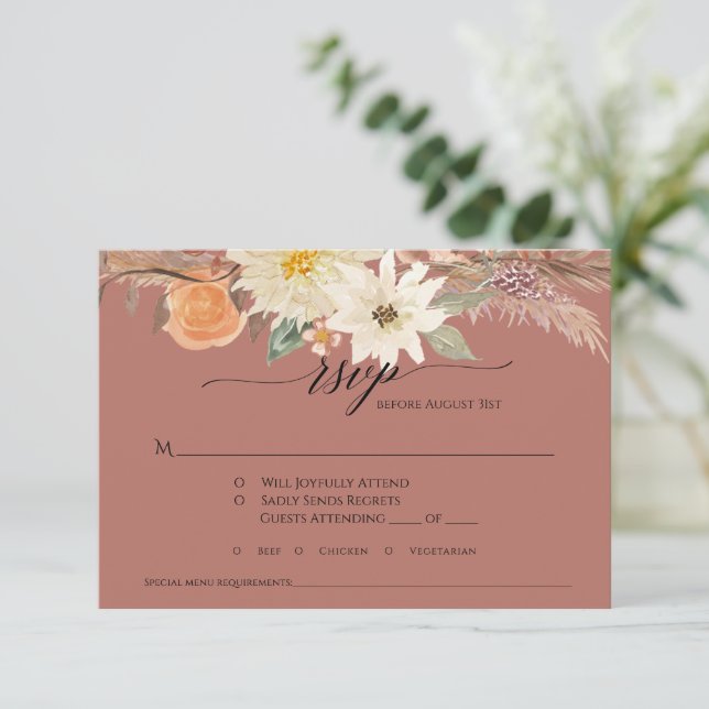 BOHO Terrakotta Höst Blommig Pampas Gräs Bröllop OSA Kort (Stående Fram)