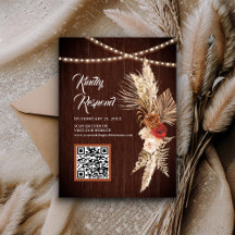 Boho Terrakotta Maroon Blommig QR-kod RSVP Bröllop