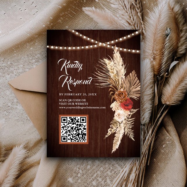 Boho Terrakotta Maroon Blommig QR-kod RSVP Bröllop Tilläggskort (Skapare uppladdad)