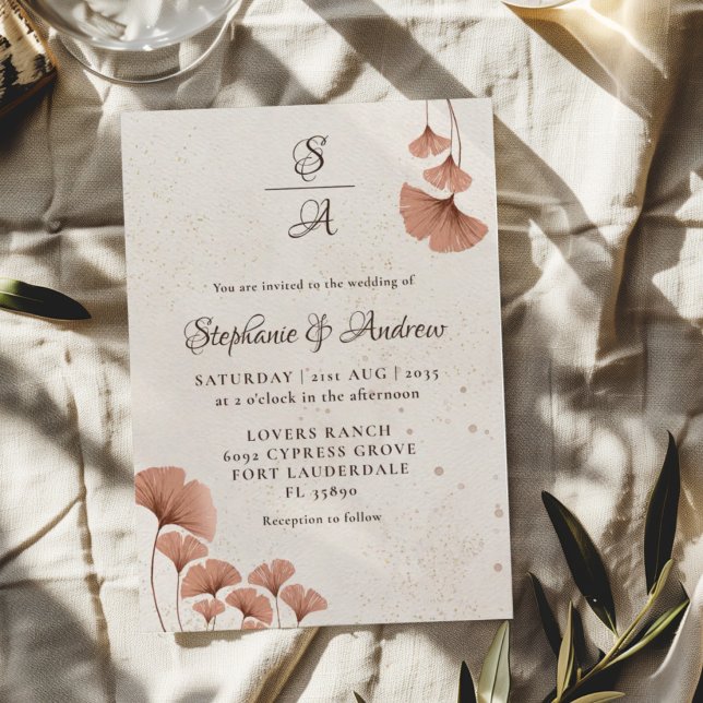 Boho Terrakotta & Monogram Vattenfärg Bröllop  Inbjudningar (Skapare uppladdad)