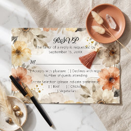 Boho Terrakotta Neutral Akvarell Blommig Bröllop OSA Kort