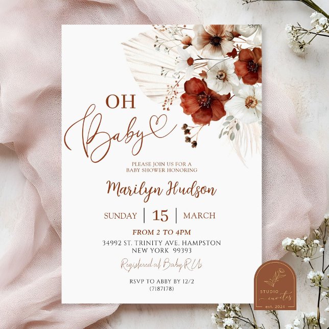 Boho Terrakotta Oh Baby Baby Shower Inbjudningar (Skapare uppladdad)