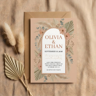 Boho Terrakotta Ökenbåge Bröllopsinbjudan Inbjudningar