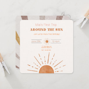 Boho Terrakotta Orange Första Resan Runt Solen Inbjudningar
